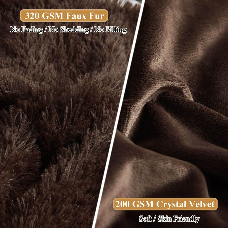 XeGe Faux Fur Brown Pillow Cases, Plush Shaggy Ultra Soft Fluffy Velvet Decorative Pillowcases, Furry Fuzzy Pillow Shams Zipper Closure, Set of 2 (Standard, Coffee) - Image 4